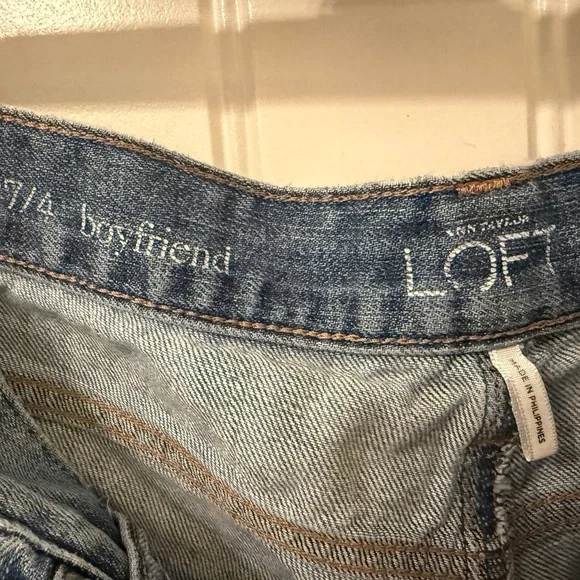 LOFT Light Blue Distressed Button Fly Boyfriend Jeans - Picture 8 of 12